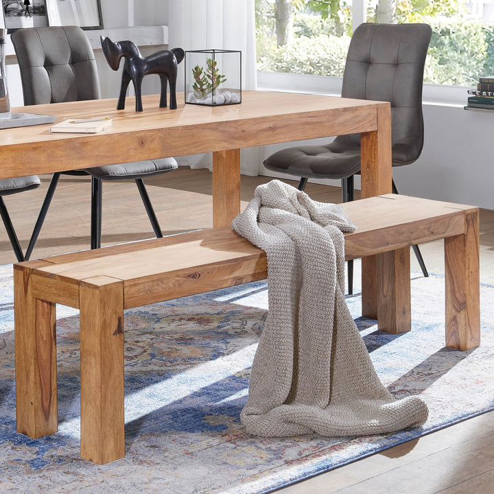 Sitzbank Landhaus-Stil_ Massivholz_ Akazie/Sheesham_ 160/180x45 cm_ 200/250 kg Belastung_ handgefertigt - KADIMA DESIGN_Farbe_ Beige_ Größe_ 120x35x45 cm_
