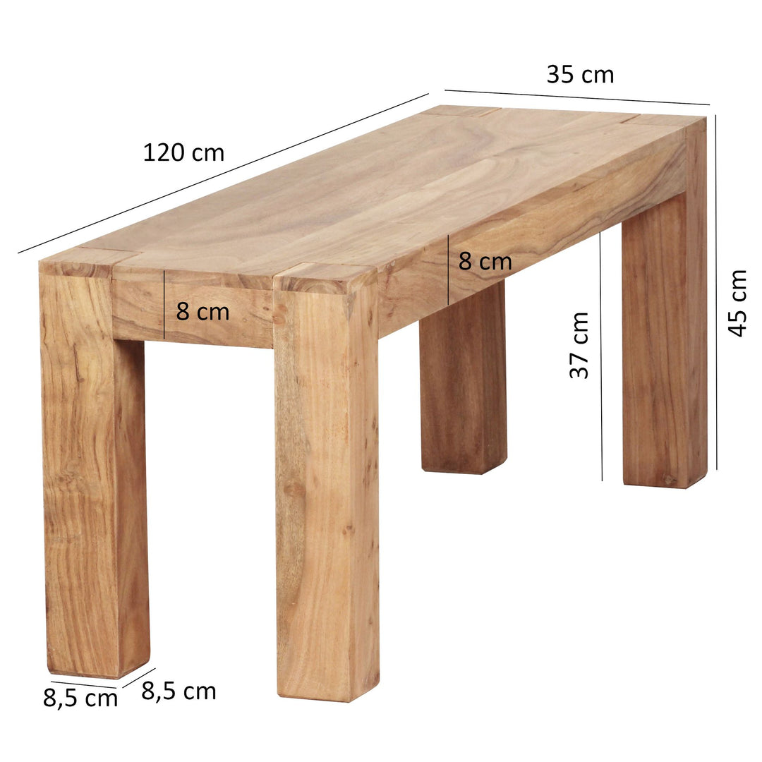 Sitzbank Landhaus-Stil_ Massivholz_ Akazie/Sheesham_ 160/180x45 cm_ 200/250 kg Belastung_ handgefertigt - KADIMA DESIGN_Farbe_ Beige_ Größe_ 120x35x45 cm_