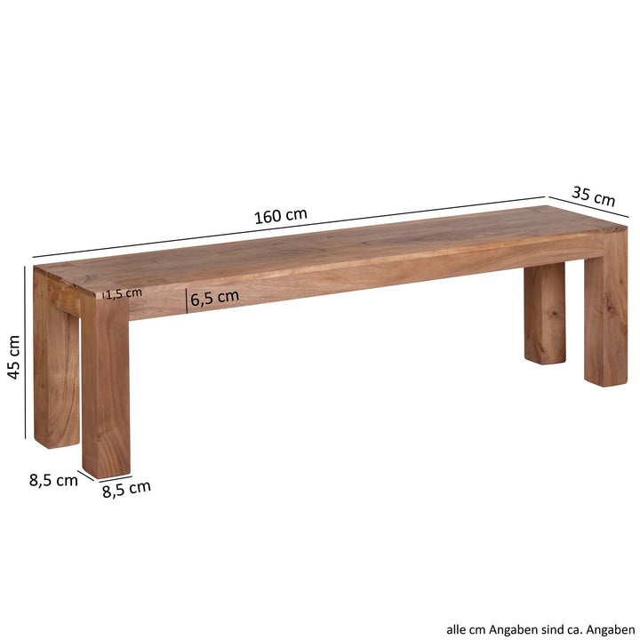 Sitzbank Landhaus-Stil_ Massivholz_ Akazie/Sheesham_ 160/180x45 cm_ 200/250 kg Belastung_ handgefertigt - KADIMA DESIGN_Farbe_ Beige_ Größe_ 160x35x45 cm_