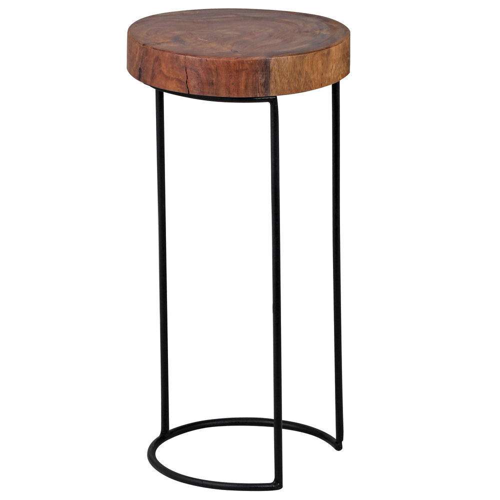 Beistelltisch INDI Massivholz_ Baumstamm-Tischplatte_ Metallgestell_ Landhausstil_ handgefertigt - KADIMA DESIGN_Farbe_ Braun_ Größe_ 28x28x55 cm_