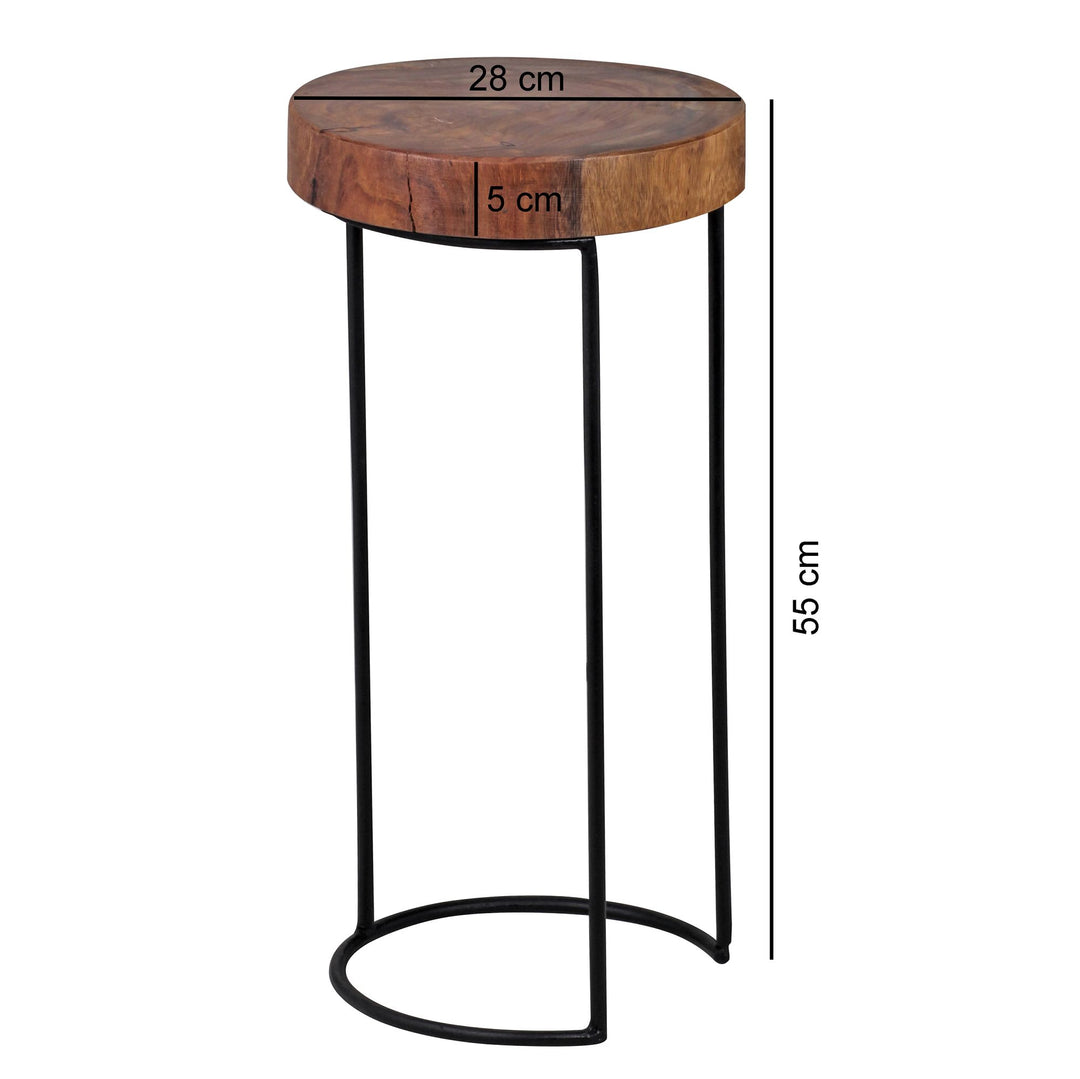 Beistelltisch INDI Massivholz_ Baumstamm-Tischplatte_ Metallgestell_ Landhausstil_ handgefertigt - KADIMA DESIGN_Farbe_ Braun_ Größe_ 28x28x55 cm_