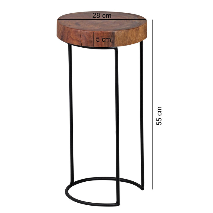 Beistelltisch INDI Massivholz_ Baumstamm-Tischplatte_ Metallgestell_ Landhausstil_ handgefertigt - KADIMA DESIGN_Farbe_ Braun_ Größe_ 28x28x55 cm_