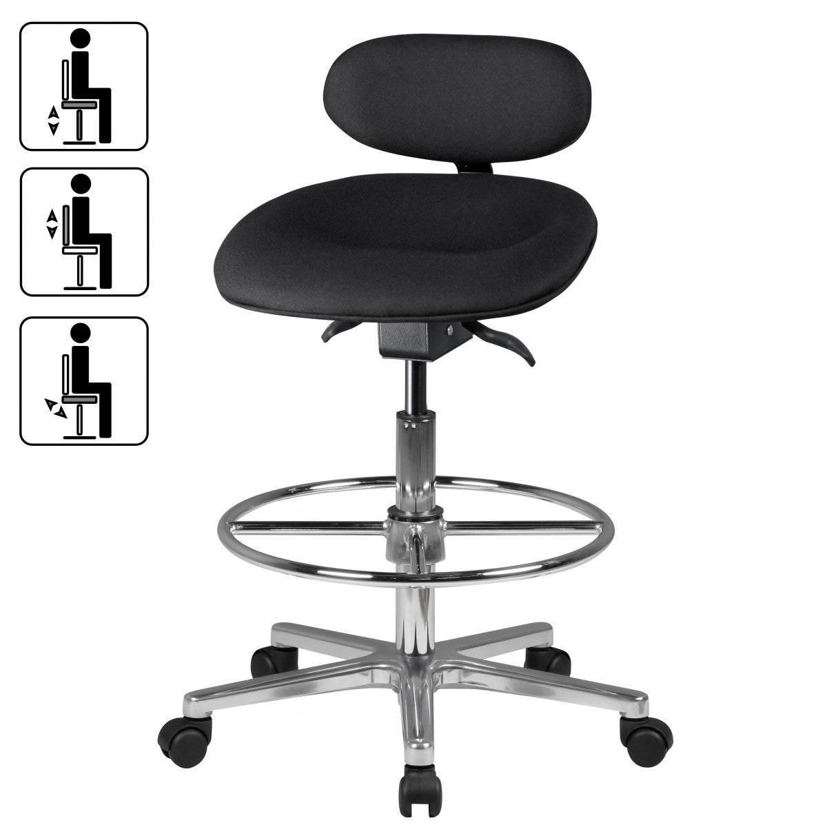 Modena Arbeitsstuhl_ Höhenverstellbare Sitzfläche/Rückenlehne_ PU-Formschaum_ Aluminium-Fußkreuz_ drehbar_ 100.000 Scheuertouren Stoff - KADIMA DESIGN_Größe_ 60x60x114 cm_