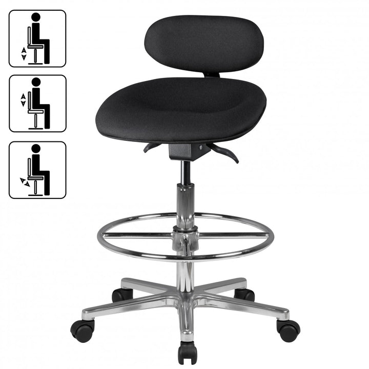 Modena Arbeitsstuhl_ Höhenverstellbare Sitzfläche/Rückenlehne_ PU-Formschaum_ Aluminium-Fußkreuz_ drehbar_ 100.000 Scheuertouren Stoff - KADIMA DESIGN_Größe_ 60x60x114 cm_