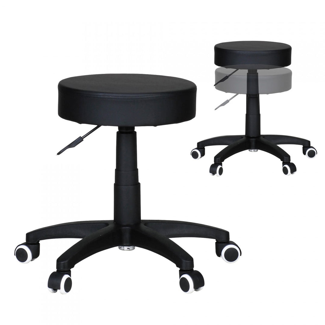 Büro- und Kosmetikhocker mit Leder-Optik_ 360° drehbar_ höhenverstellbar 44-55 cm_ stabil - KADIMA DESIGN_Farbe_ Schwarz_ Größe_ 50x50x55 cm_