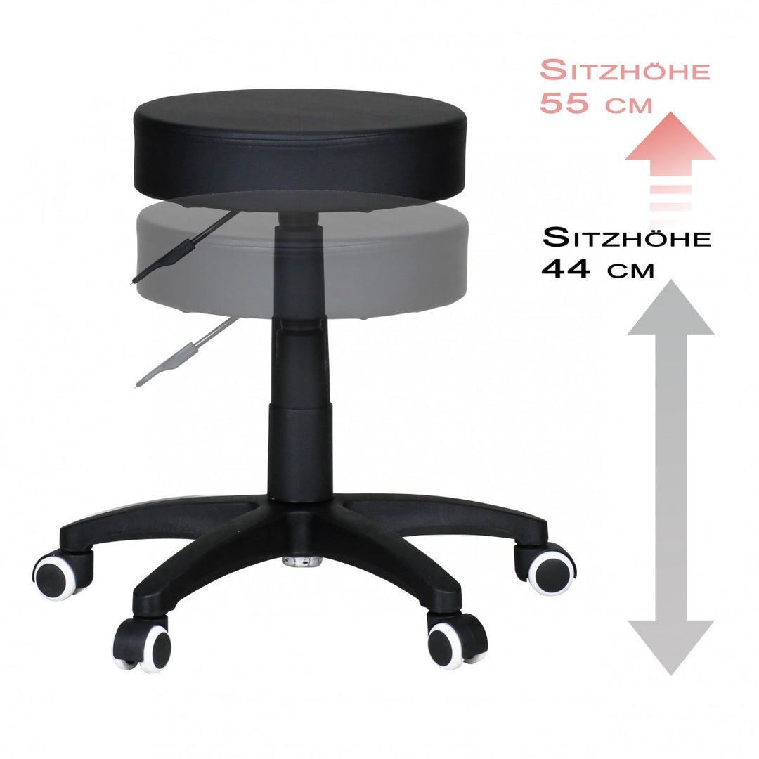 Büro- und Kosmetikhocker mit Leder-Optik_ 360° drehbar_ höhenverstellbar 44-55 cm_ stabil - KADIMA DESIGN_Farbe_ Schwarz_ Größe_ 50x50x55 cm_