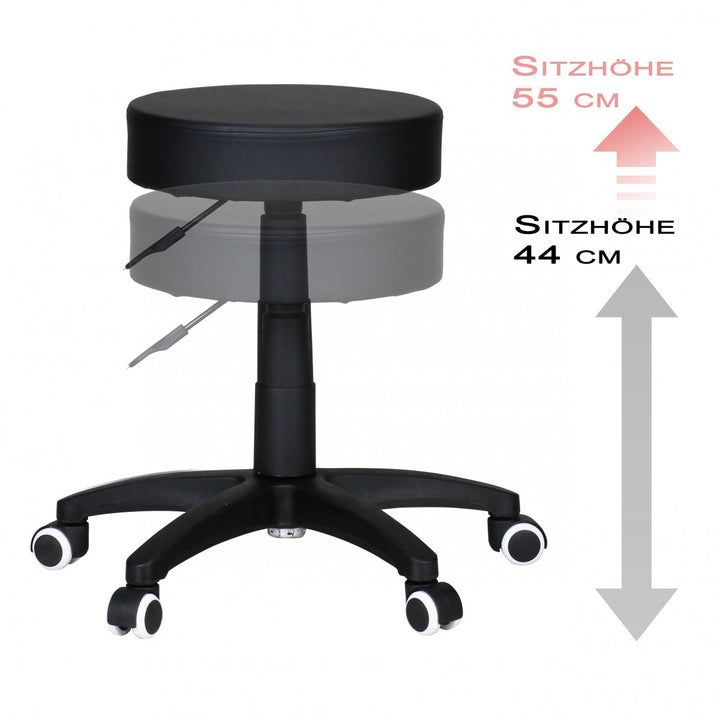 Büro- und Kosmetikhocker mit Leder-Optik_ 360° drehbar_ höhenverstellbar 44-55 cm_ stabil - KADIMA DESIGN_Farbe_ Schwarz_ Größe_ 50x50x55 cm_
