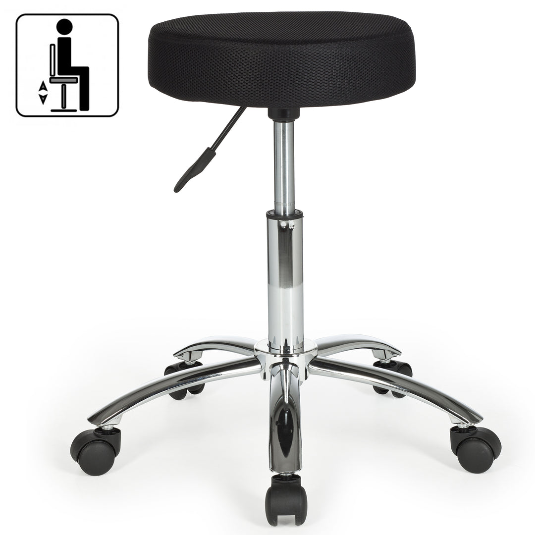 Ergonomischer Rollhocker ARNO mit gepolsterter Sitzfläche_ 360° drehbar_ bis 100 kg_ Schwarz/Weiß - KADIMA DESIGN_Farbe_ Schwarz_ Größe_ 55x55x70 cm_