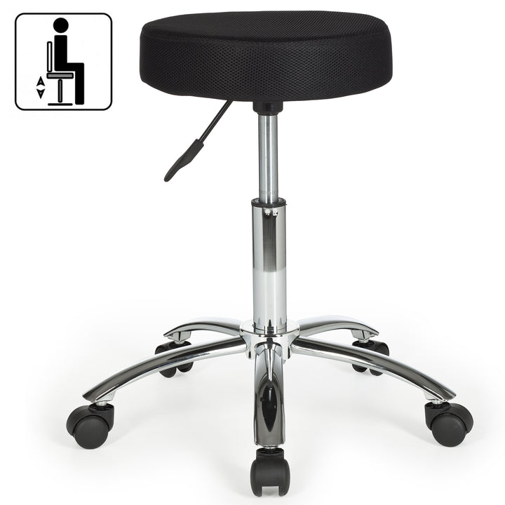 Ergonomischer Rollhocker ARNO mit gepolsterter Sitzfläche_ 360° drehbar_ bis 100 kg_ Schwarz/Weiß - KADIMA DESIGN_Farbe_ Schwarz_ Größe_ 55x55x70 cm_