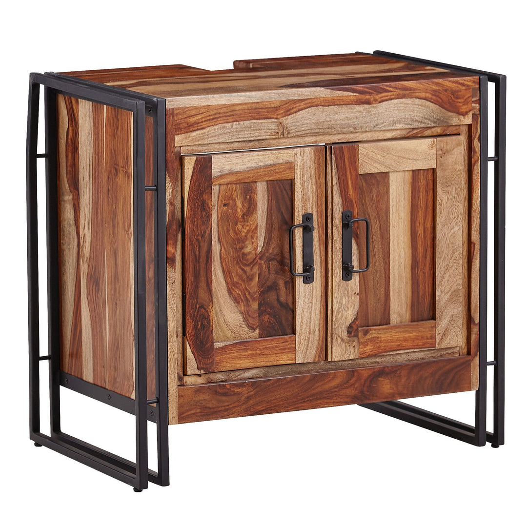 Badezimmerschrank in Holz-Metall-Kombination_ industrieller Stil_ mit geräumigem Stauraum - KADIMA DESIGN_Größe_ 68x42x63 cm_#sku_BARWL6.652#