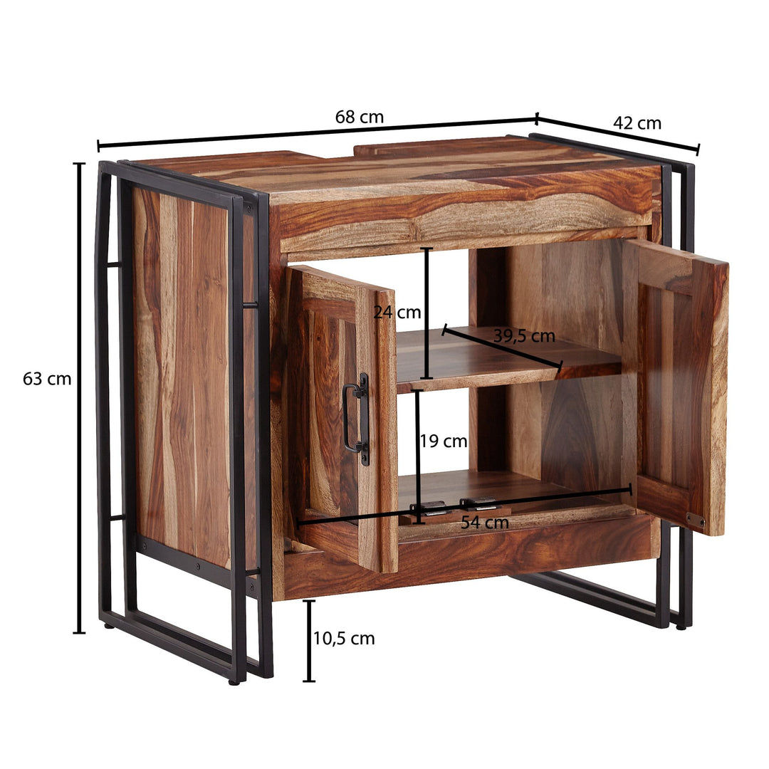 KADIMA DESIGN Badezimmerschrank Holz-Metall-Kombi in industriellem Design mit viel Stauraum für ein stilvolles Badezimmer_Braun_#sku_BARWL6.652#