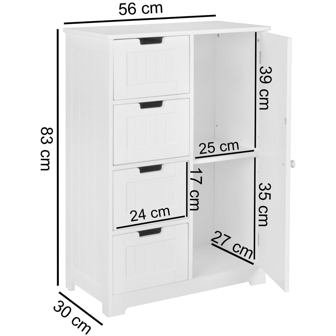 Badschrank im Landhausstil mit 4 Schubladen und Stauraum_ MDF_ weiß matt lackiert - KADIMA DESIGN_Größe_ 56x30x83 cm_