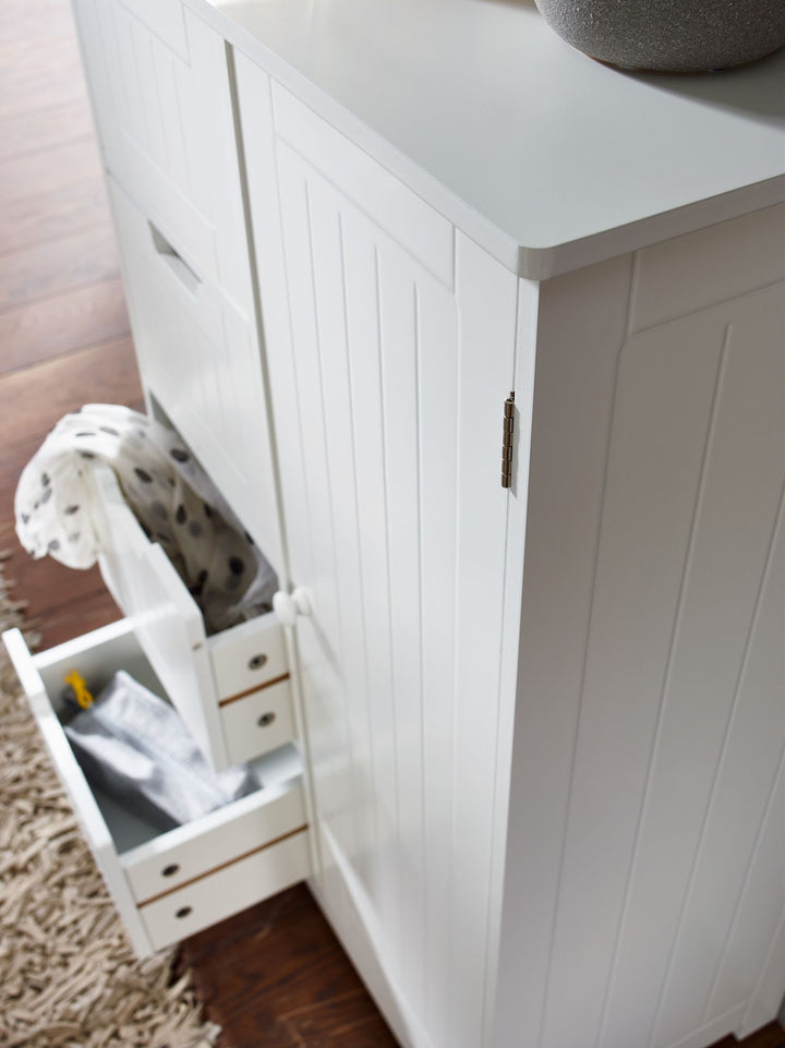 Badschrank im Landhausstil mit 4 Schubladen und Stauraum_ MDF_ weiß matt lackiert - KADIMA DESIGN_Größe_ 56x30x83 cm_