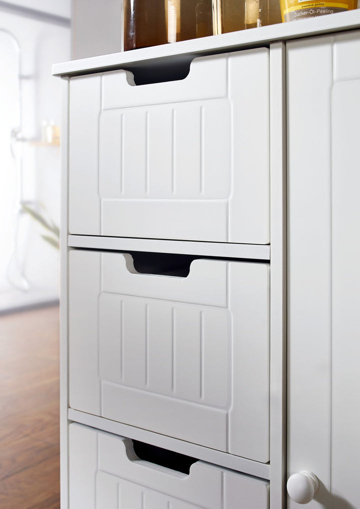 Badschrank im Landhausstil mit 4 Schubladen und Stauraum_ MDF_ weiß matt lackiert - KADIMA DESIGN_Größe_ 56x30x83 cm_