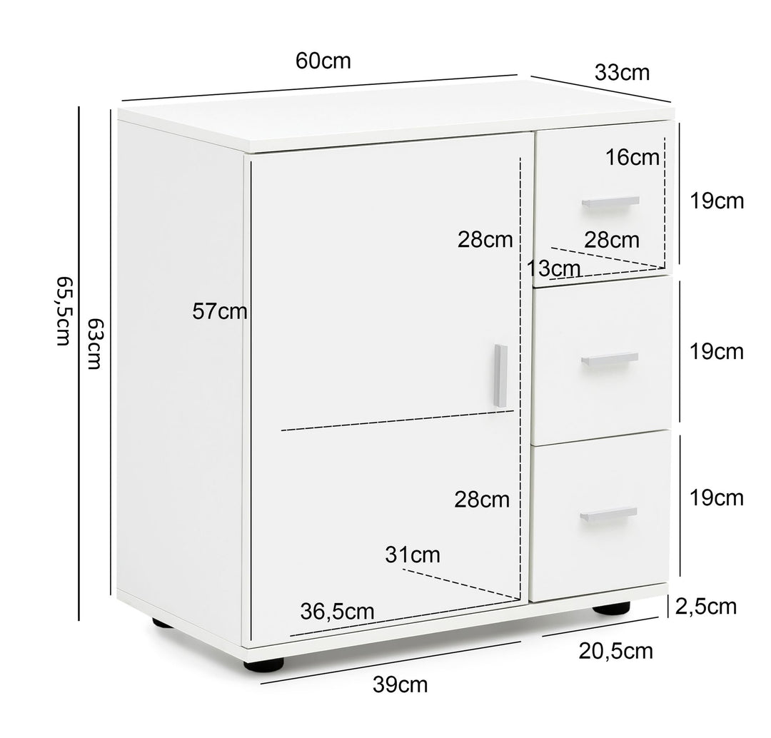 Badezimmerschrank_ zeitloses Design_ großer Stauraum_ matt weiß_ 60x65_5x33 cm - KADIMA DESIGN_Größe_ 60x33x66 cm_