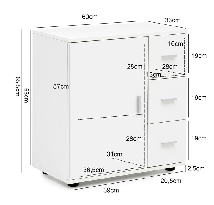 Badezimmerschrank_ zeitloses Design_ großer Stauraum_ matt weiß_ 60x65_5x33 cm - KADIMA DESIGN_Größe_ 60x33x66 cm_