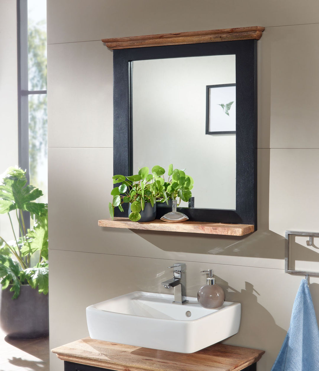 Moderner Badspiegel mit Ablage aus Mango-Holz_ 73x78x15 cm_ Farben Schwarz und Braun - KADIMA DESIGN_Farbe_ Schwarz_ Größe_ 73x15x78 cm_#sku_BARWL6.643#