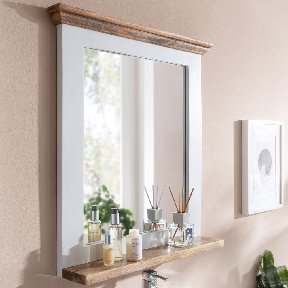 KADIMA DESIGN Badspiegel mit Ablage - Modernes und stilvolles Mango-Holz Unikat. Eine funktionale Bereicherung für Ihr Badezimmer_Weiß_#sku_BARWL6.646#