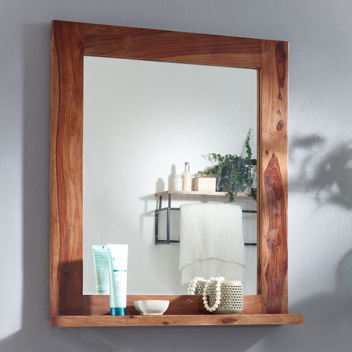 KADIMA DESIGN Sheesham Massivholz Wandspiegel mit Ablagefläche - Modernes Luxusdesign für das Badezimmer_Braun_#sku_BARWL6.640#