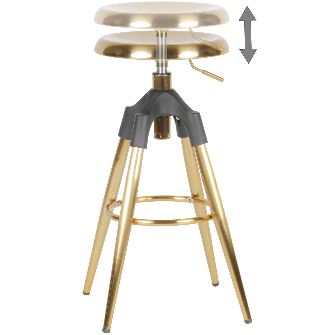 Industrie Barhocker TIBER_ Höhenverstellbar_ drehbar_ goldfarben_ Eisenmaterial_ Kunststoffkappen_ 72-80 cm - KADIMA DESIGN_Farbe_ Gold_ Größe_ 53x53x80 cm_