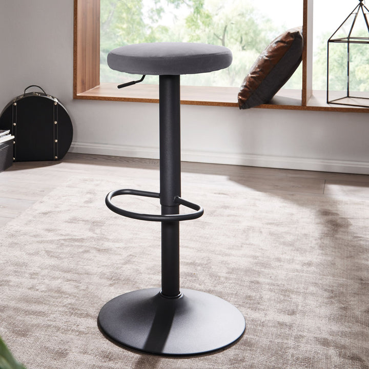 Barhocker CAMPANIA_ 58-79 cm Sitzhöhe_ Eisenmaterial_ Samt/Wildlederoptik Bezug_ 360° drehbar - KADIMA DESIGN_Farbe_ Grau_ Material_ Samt_ Größe_ 40x40x79 cm_