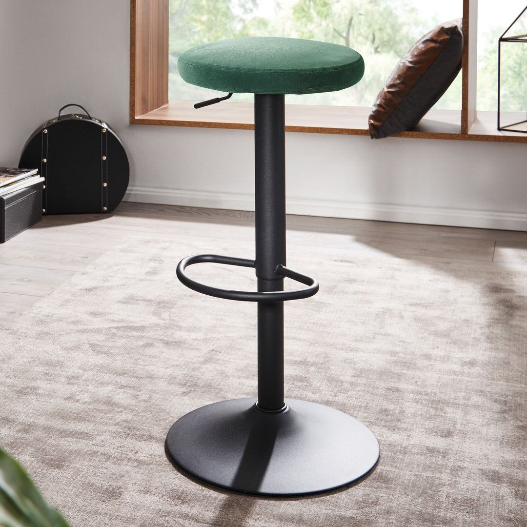 Barhocker CAMPANIA_ 58-79 cm Sitzhöhe_ Eisenmaterial_ Samt/Wildlederoptik Bezug_ 360° drehbar - KADIMA DESIGN_Farbe_ Grün_ Material_ Samt_ Größe_ 40x40x79 cm_