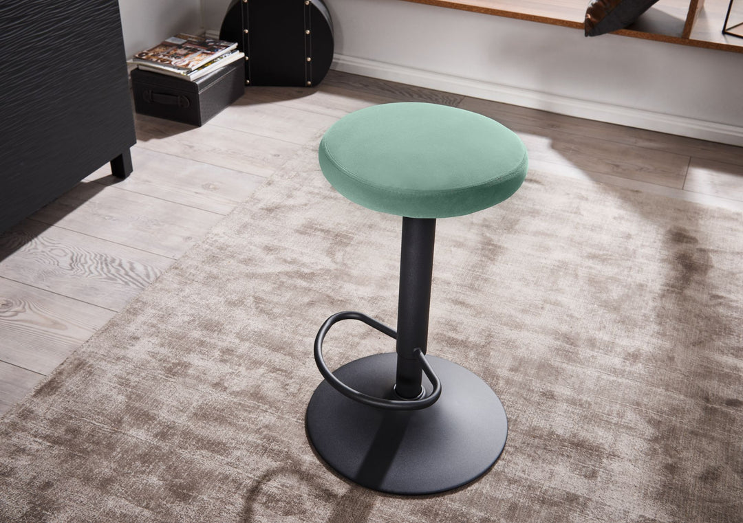 Barhocker CAMPANIA_ 58-79 cm Sitzhöhe_ Eisenmaterial_ Samt/Wildlederoptik Bezug_ 360° drehbar - KADIMA DESIGN_Farbe_ Grün_ Material_ Samt_ Größe_ 40x40x79 cm_