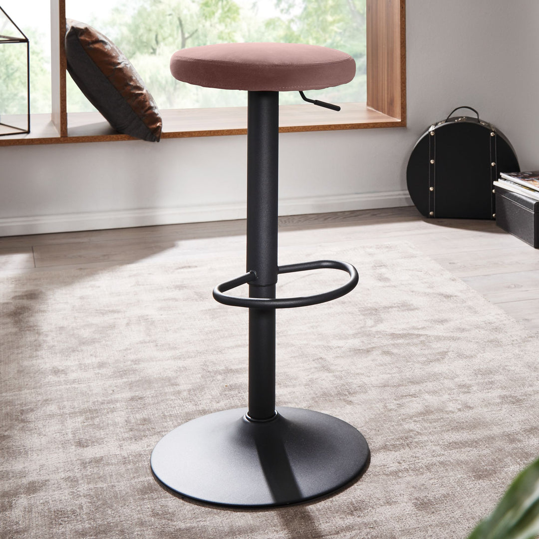 Barhocker CAMPANIA_ 58-79 cm Sitzhöhe_ Eisenmaterial_ Samt/Wildlederoptik Bezug_ 360° drehbar - KADIMA DESIGN_Farbe_ Rosa_ Material_ Samt_ Größe_ 40x40x79 cm_
