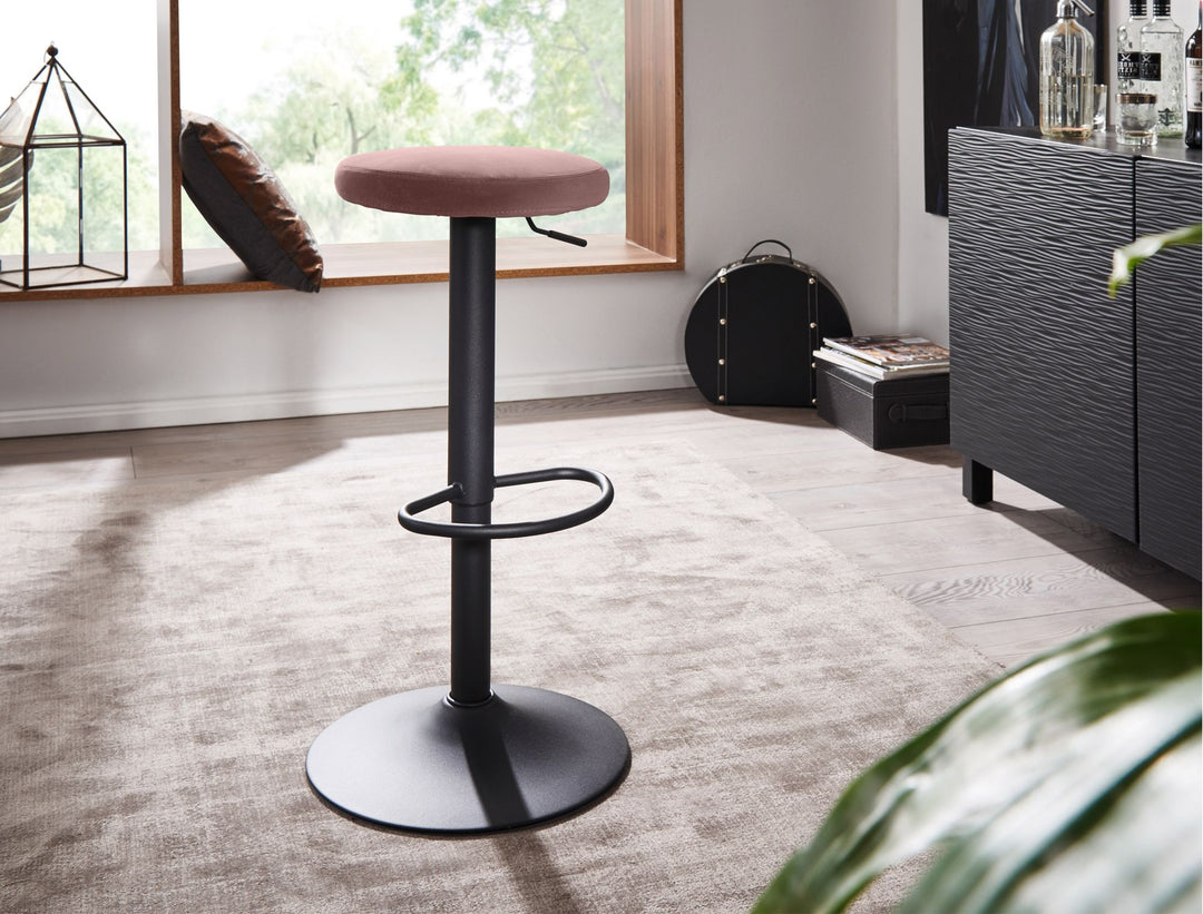 Barhocker CAMPANIA_ 58-79 cm Sitzhöhe_ Eisenmaterial_ Samt/Wildlederoptik Bezug_ 360° drehbar - KADIMA DESIGN_Farbe_ Rosa_ Material_ Samt_ Größe_ 40x40x79 cm_