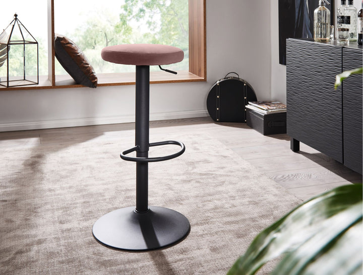 Barhocker CAMPANIA_ 58-79 cm Sitzhöhe_ Eisenmaterial_ Samt/Wildlederoptik Bezug_ 360° drehbar - KADIMA DESIGN_Farbe_ Rosa_ Material_ Samt_ Größe_ 40x40x79 cm_