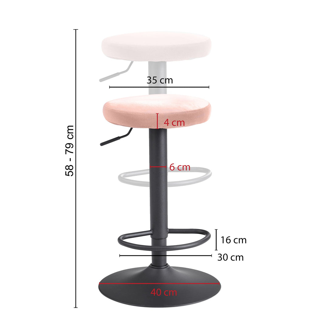 Barhocker CAMPANIA_ 58-79 cm Sitzhöhe_ Eisenmaterial_ Samt/Wildlederoptik Bezug_ 360° drehbar - KADIMA DESIGN_Farbe_ Rosa_ Material_ Samt_ Größe_ 40x40x79 cm_