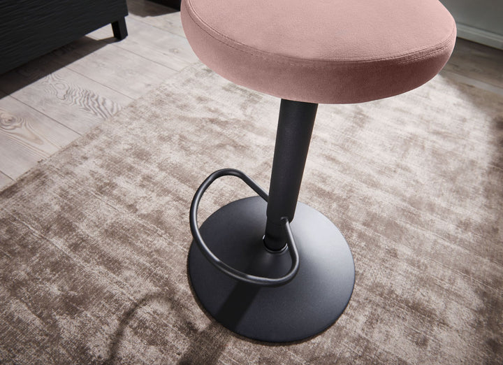 Barhocker CAMPANIA_ 58-79 cm Sitzhöhe_ Eisenmaterial_ Samt/Wildlederoptik Bezug_ 360° drehbar - KADIMA DESIGN_Farbe_ Rosa_ Material_ Samt_ Größe_ 40x40x79 cm_
