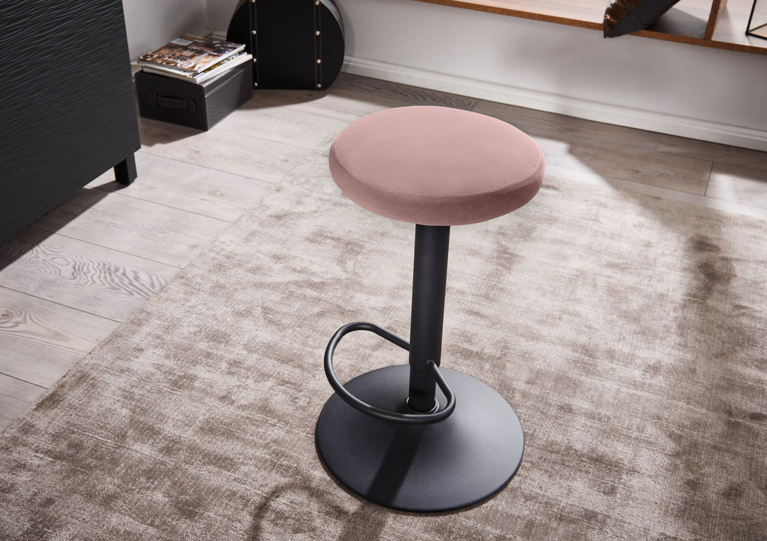 Barhocker CAMPANIA_ 58-79 cm Sitzhöhe_ Eisenmaterial_ Samt/Wildlederoptik Bezug_ 360° drehbar - KADIMA DESIGN_Farbe_ Rosa_ Material_ Samt_ Größe_ 40x40x79 cm_