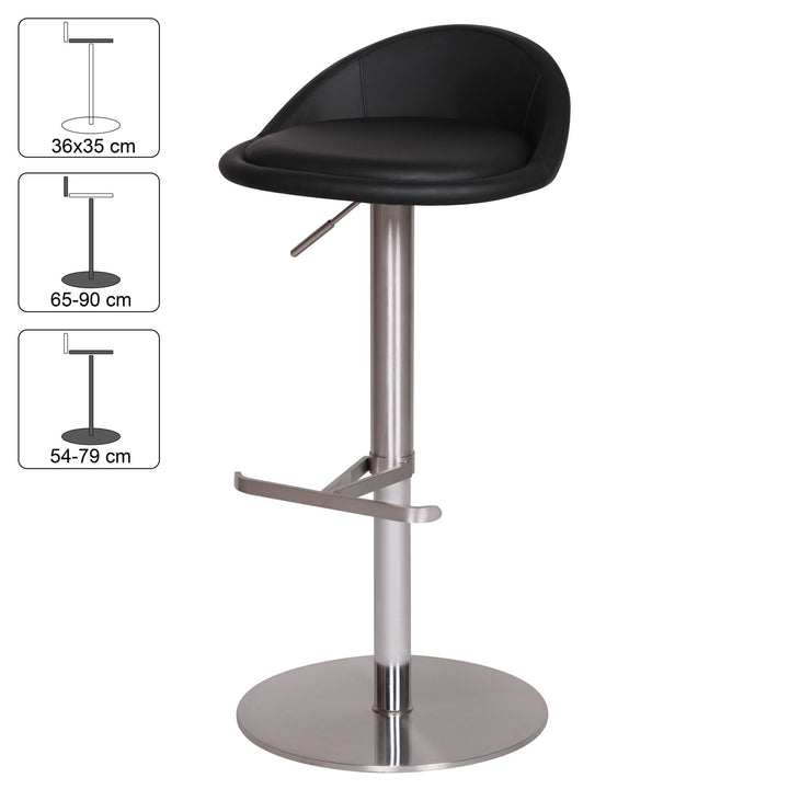 Barhocker DONAU_ höhenverstellbar_ halbrunde Rückenlehne_ Edelstahl_ max. 110 kg Belastung - KADIMA DESIGN_Farbe_ Schwarz_ Größe_ 43x43x90 cm_