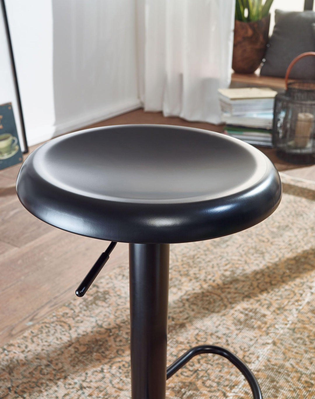 Moderne Barhocker_ höhenverstellbar mit Fußablage_ Schwarz_ 40x58-79cm - KADIMA DESIGN_Größe_ 40x40x79 cm_