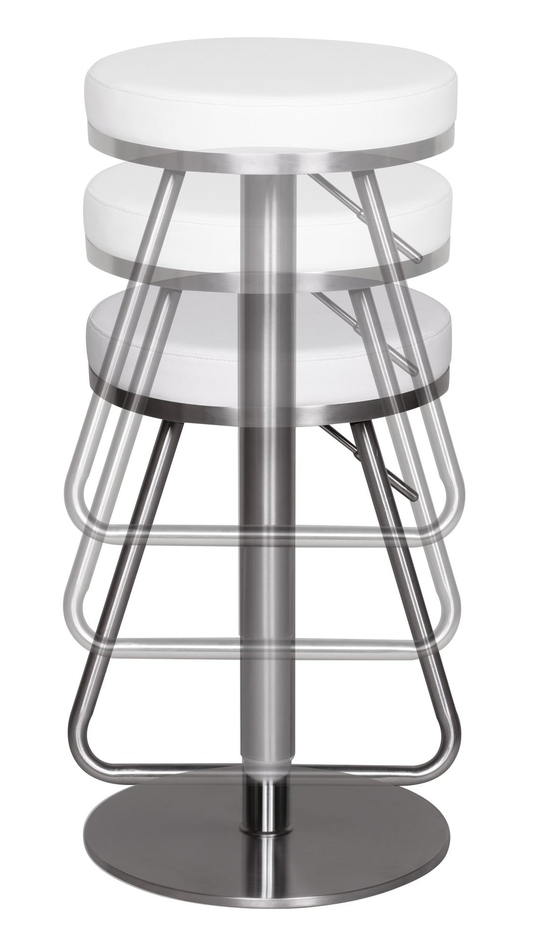 Barhocker MIS_ höhenverstellbar_ Edelstahl_ runde Sitzfläche_ Anti-Rutsch-Pads_ max. 110 kg - KADIMA DESIGN_Farbe_ Weiß_ Größe_ 39x39x79 cm_
