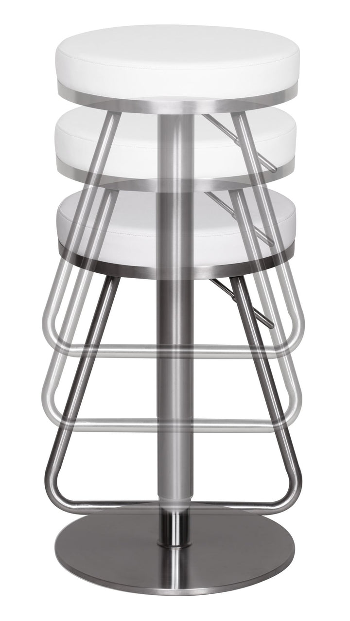 Barhocker MIS_ höhenverstellbar_ Edelstahl_ runde Sitzfläche_ Anti-Rutsch-Pads_ max. 110 kg - KADIMA DESIGN_Farbe_ Weiß_ Größe_ 39x39x79 cm_