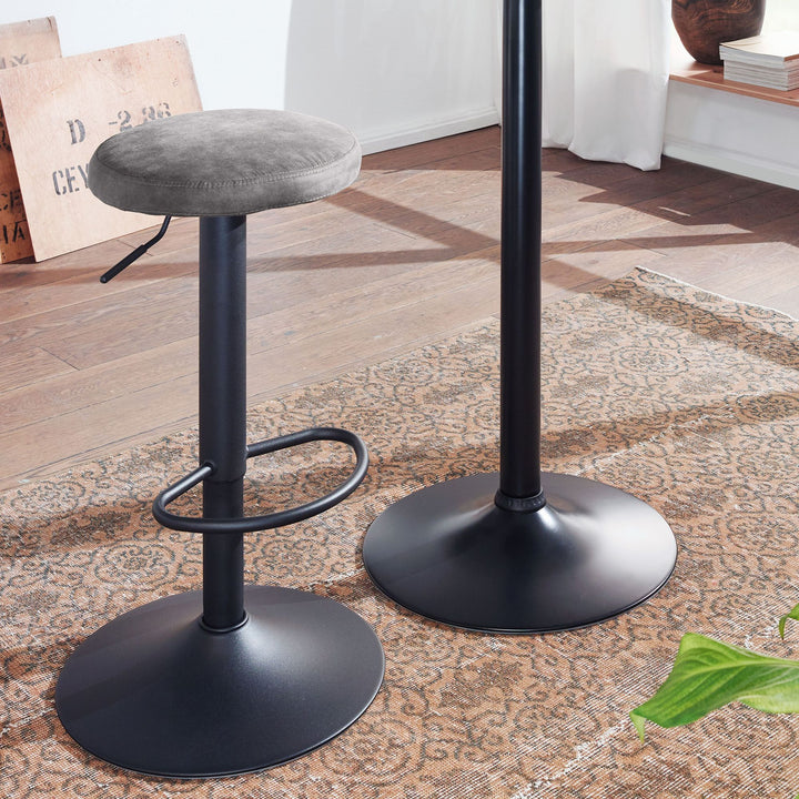 Barhocker CAMPANIA_ 58-79 cm Sitzhöhe_ Eisenmaterial_ Samt/Wildlederoptik Bezug_ 360° drehbar - KADIMA DESIGN_Farbe_ Grau_ Material_ Stoff_ Größe_ 40x40x79 cm_