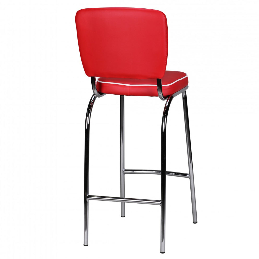 American Retro Barstuhl_ Kunstleder_ Chromfuß_ 110 kg Belastbarkeit_ verschiedene Farben - KADIMA DESIGN_Farbe_ Rot_ Größe_ 40x38x110 cm_