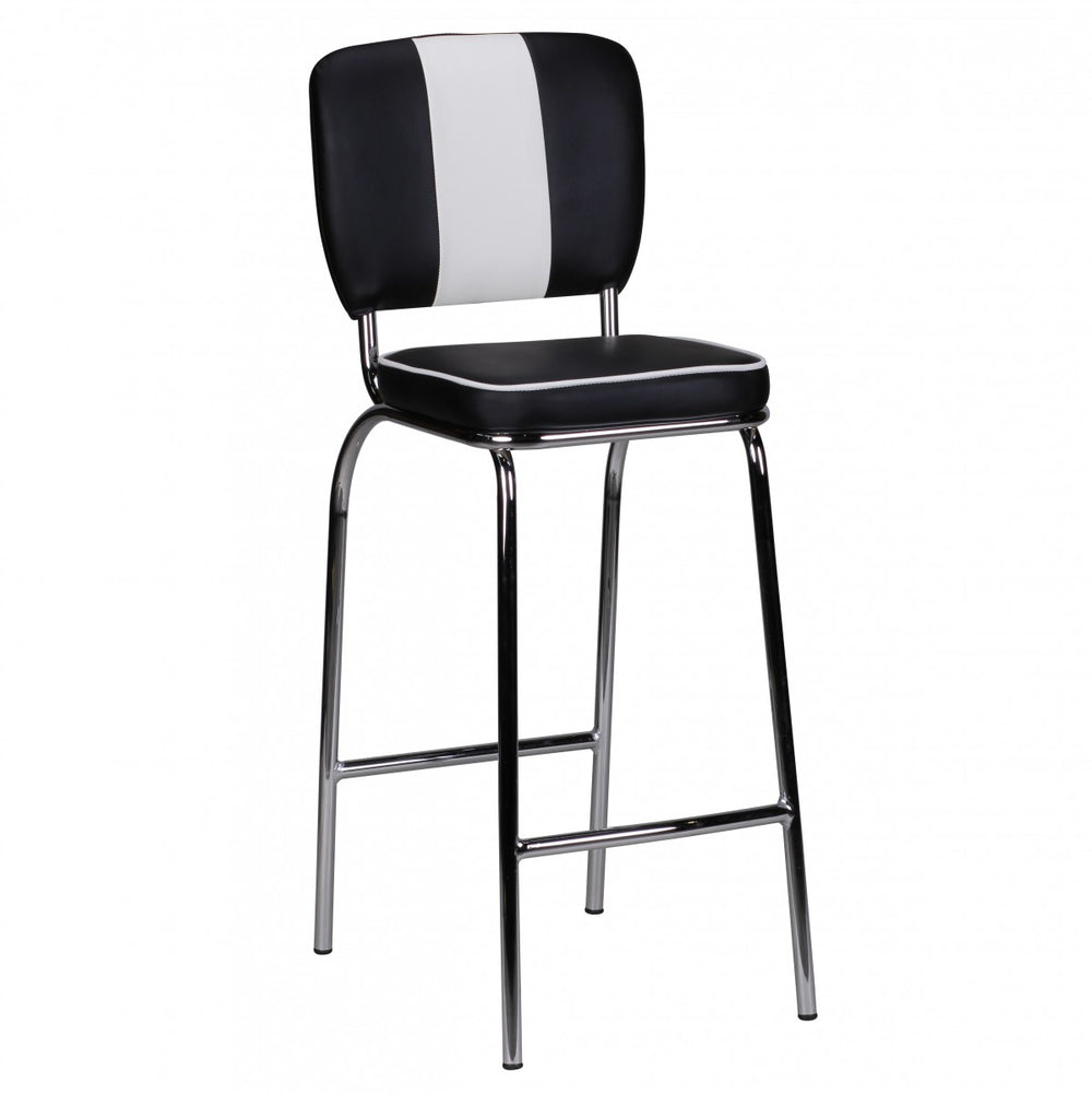 American Retro Barstuhl_ Kunstleder_ Chromfuß_ 110 kg Belastbarkeit_ verschiedene Farben - KADIMA DESIGN_Farbe_ Schwarz_ Größe_ 40x38x110 cm_