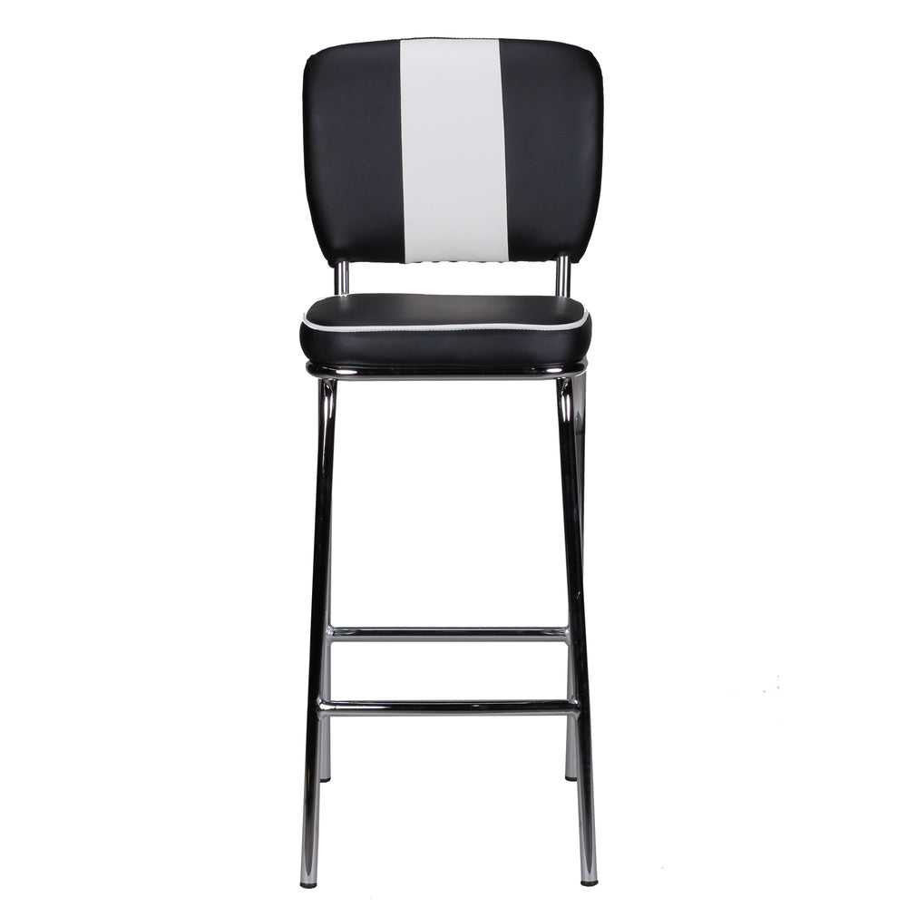 American Retro Barstuhl_ Kunstleder_ Chromfuß_ 110 kg Belastbarkeit_ verschiedene Farben - KADIMA DESIGN_Farbe_ Schwarz_ Größe_ 40x38x110 cm_