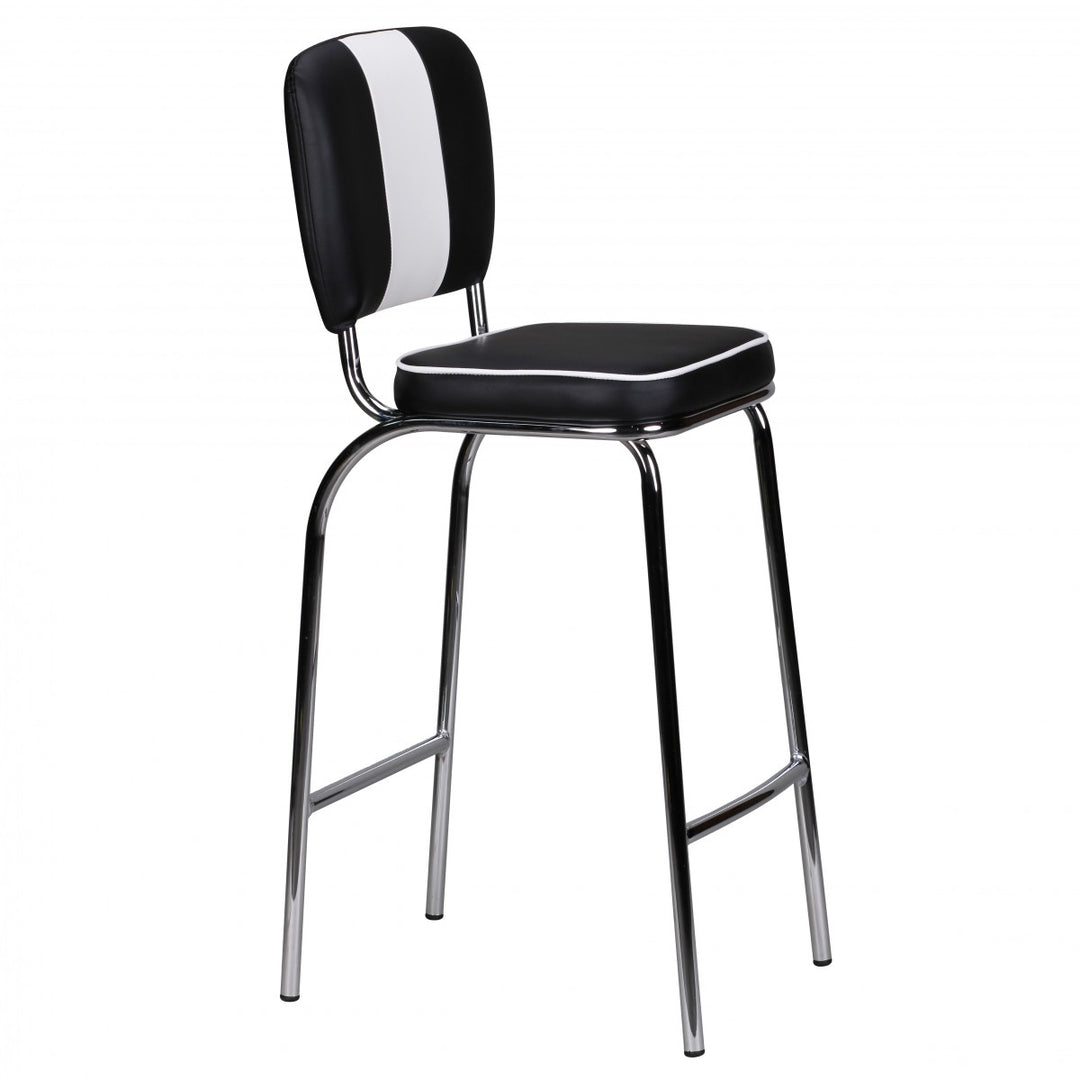 American Retro Barstuhl_ Kunstleder_ Chromfuß_ 110 kg Belastbarkeit_ verschiedene Farben - KADIMA DESIGN_Farbe_ Schwarz_ Größe_ 40x38x110 cm_