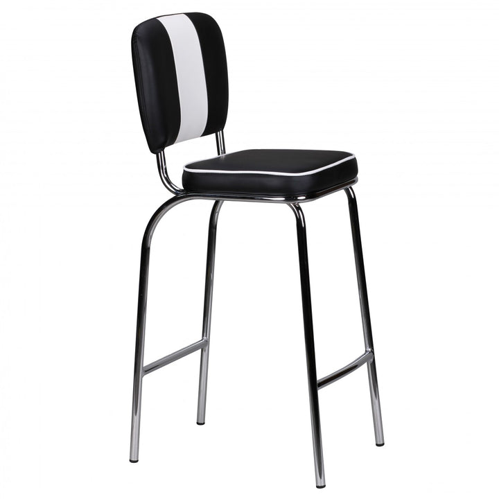 American Retro Barstuhl_ Kunstleder_ Chromfuß_ 110 kg Belastbarkeit_ verschiedene Farben - KADIMA DESIGN_Farbe_ Schwarz_ Größe_ 40x38x110 cm_