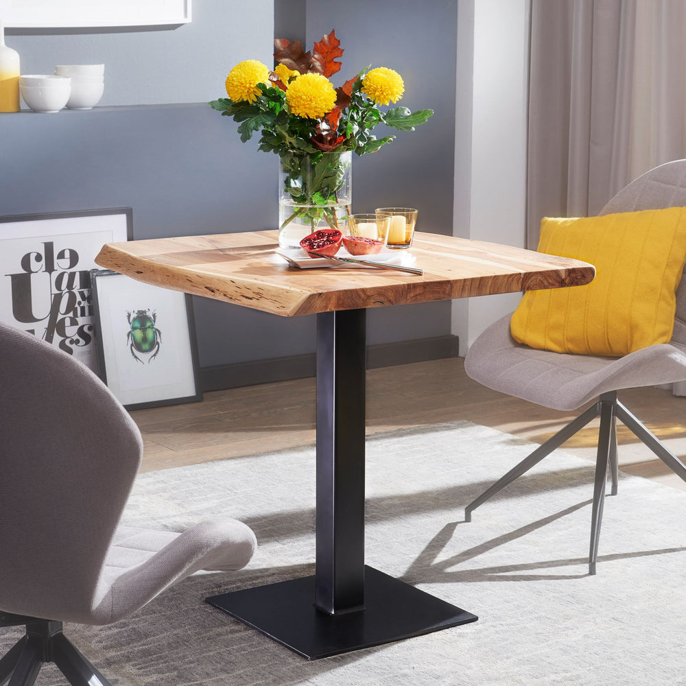 Massivholz-Tisch mit Quadratischer Baumkante und Edelstahlstandfuß_ Einzigartiges Unikat - KADIMA DESIGN_Größe_ 80x75x75 cm_
