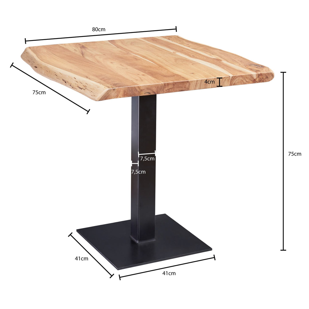 Massivholz-Tisch mit Quadratischer Baumkante und Edelstahlstandfuß_ Einzigartiges Unikat - KADIMA DESIGN_Größe_ 80x75x75 cm_
