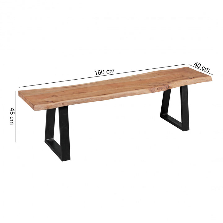 Esszimmerbank Akazienholz_ 4 Personen_ Akazienholz_ 180x40x45 cm_ schwarze Metallfüße_ Anti-Rutsch-Pads - KADIMA DESIGN_Größe_ 160x40x45 cm_