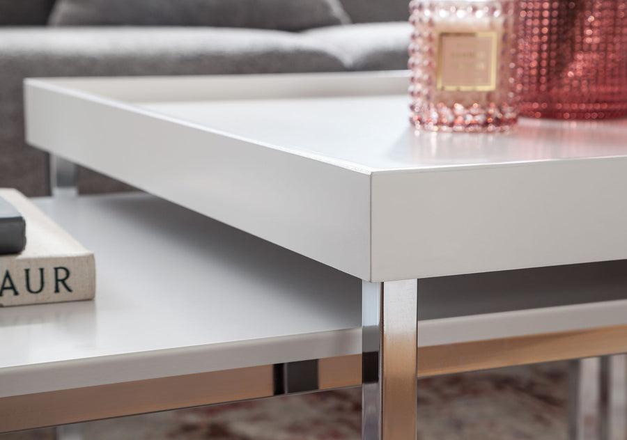 Couchtische 2er Set SILVANUS_ Holz und Metall_ Eiche/Weiß_ ineinanderschiebbar_ Eichenfurnier/lackiertes MDF - KADIMA DESIGN_Farbe_ Weiß_ Größe_ 110x60x45 cm_