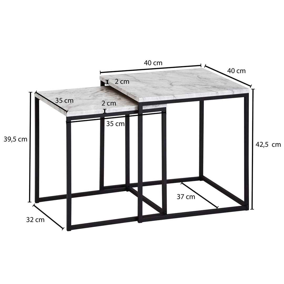 Marmor-Optik Beistelltisch Set_ moderne Wohnzimmermöbel_ robustes Metallgestell_ 40x42_5x40 cm und 35x39_5x35 cm - KADIMA DESIGN_Größe_ 40x40x42 cm_