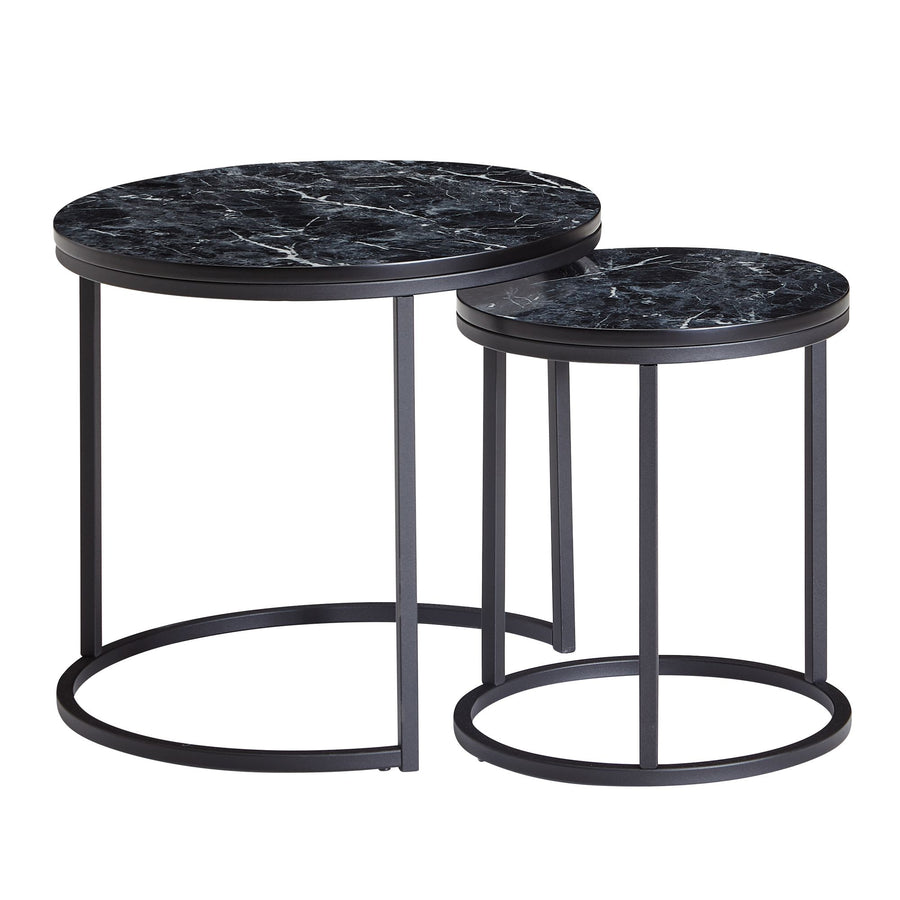 Runde Beistelltische_ Marmor Optik_ Modern_ Platzsparend_ 50/35 cm - KADIMA DESIGN_Farbe_ Schwarz_ Größe_ 50x50x45 cm_