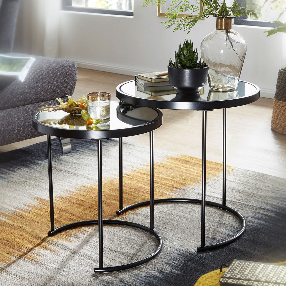 Edles Beistelltisch Set mit Glasplatten_ modernes Design_ schwarzer Farbton_ 50x50_5x50 cm und 42x45_5x42 cm - KADIMA DESIGN_Größe_ 50x50x50 cm_